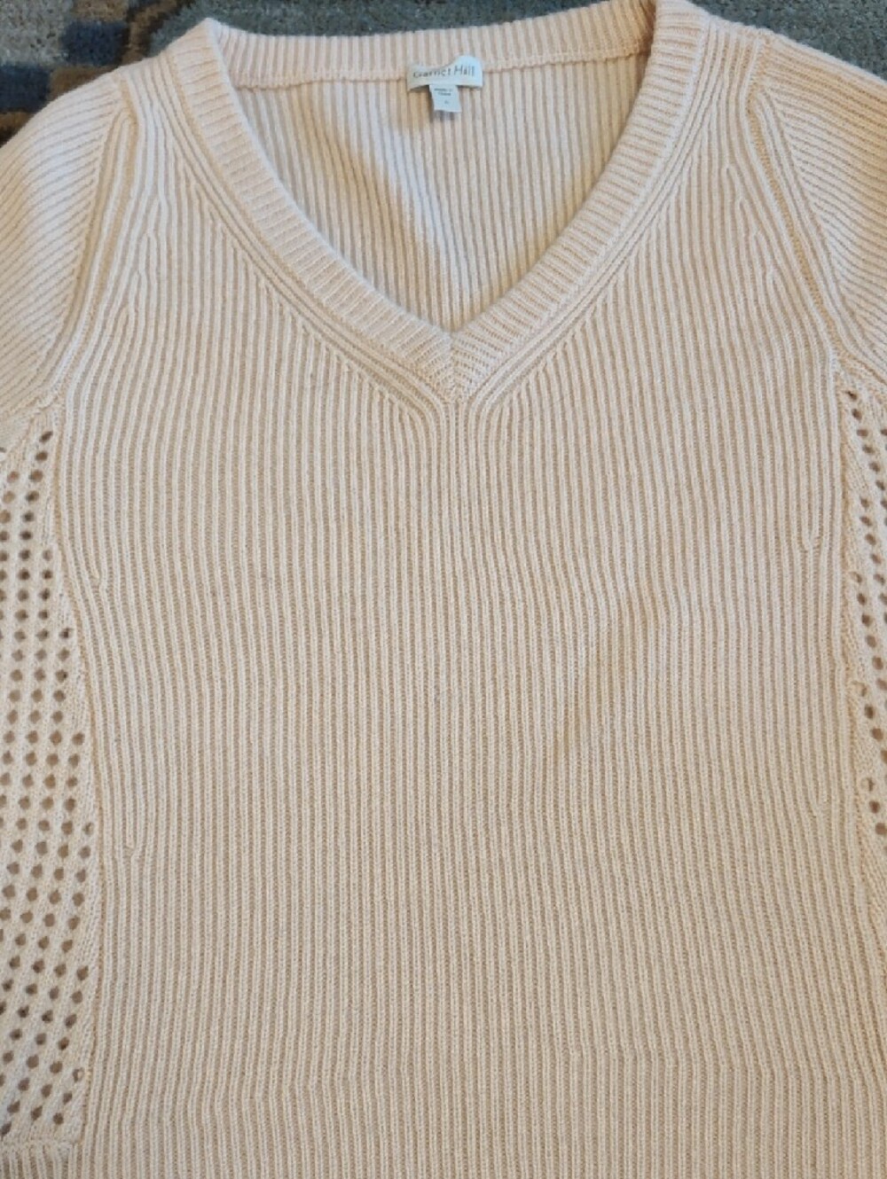 Garnet Hill Open-Knit V-Neck Sweater in Pale Pink - Picture 4 of 8